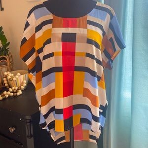 NY&Co Hi-Lo Multi-Color Short Sleeve Blouse, Sz. L